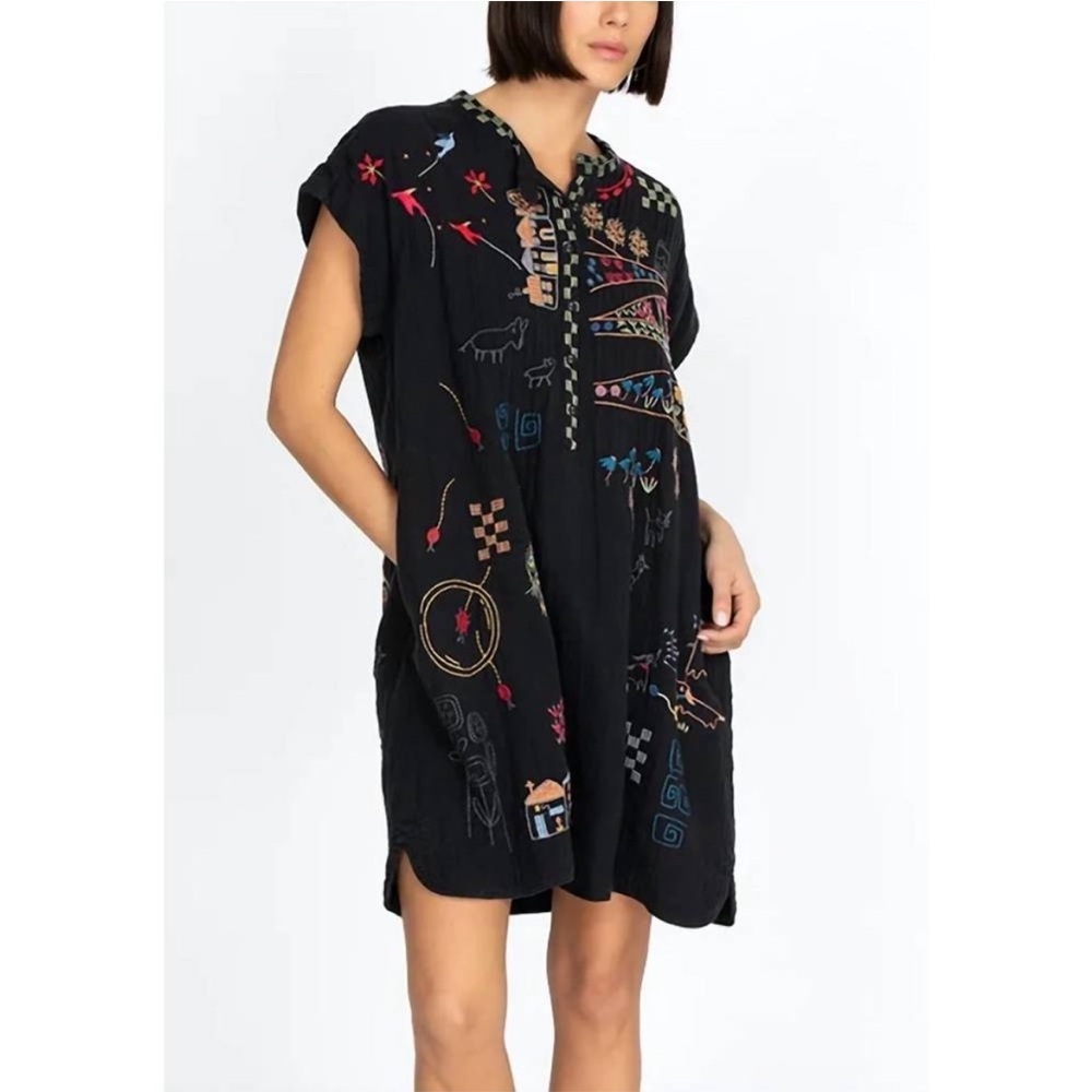 JOHNNY WAS Cartagena Cotton Dress Black Gauzy Dress Embroidered XS - Picture 2 of 9